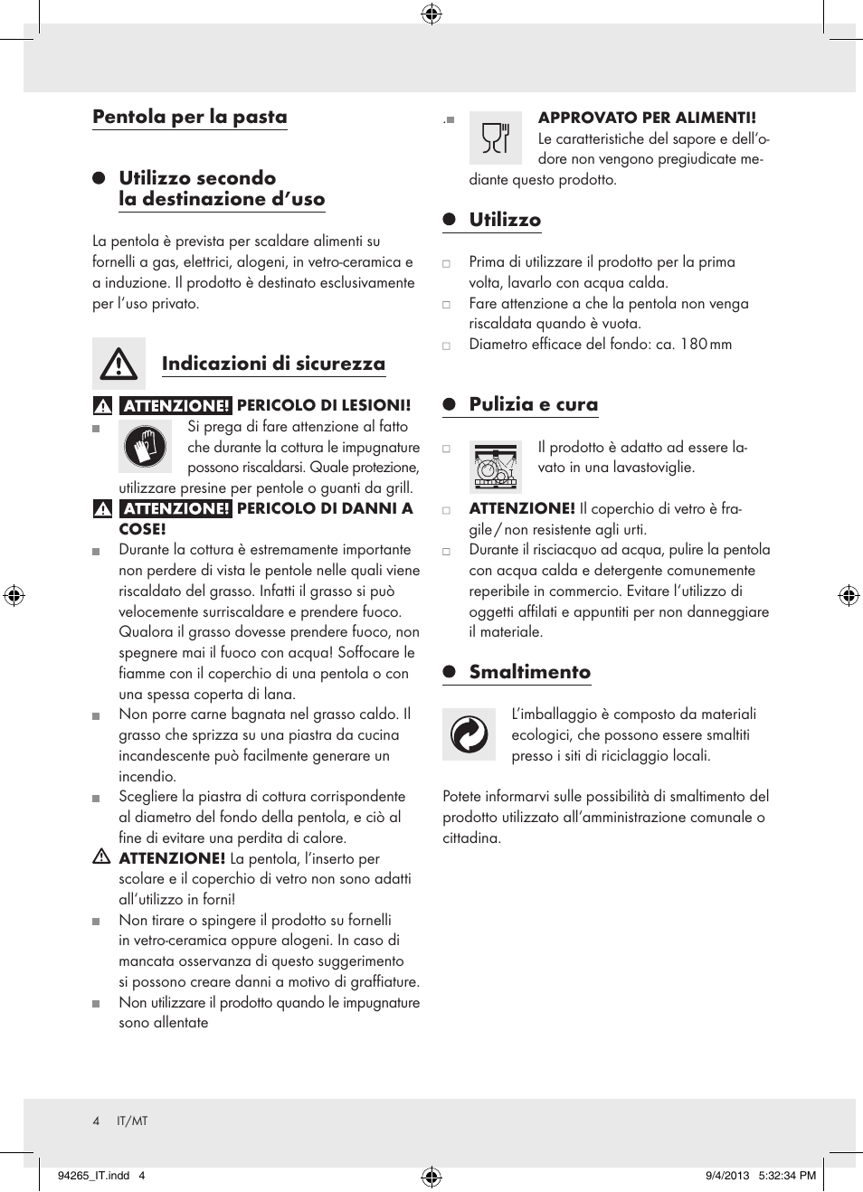 Indicazioni di sicurezza, Utilizzo, Pulizia e cura | Smaltimento | Ernesto Z26782 User Manual | Page 4 / 8