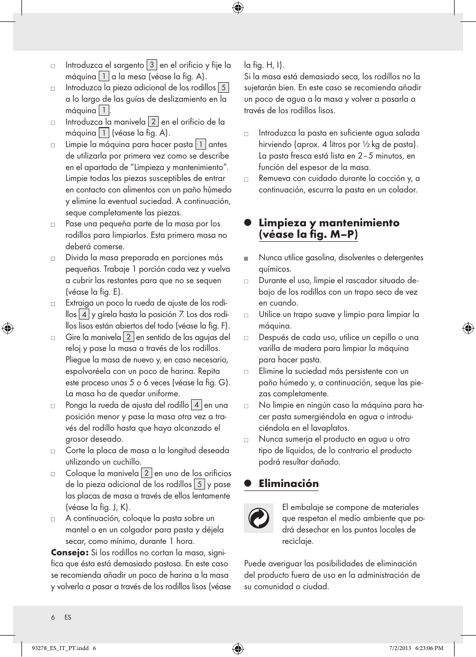 Limpieza y mantenimiento (véase la fig. m–p), Eliminación | Ernesto Z17066 User Manual | Page 6 / 15