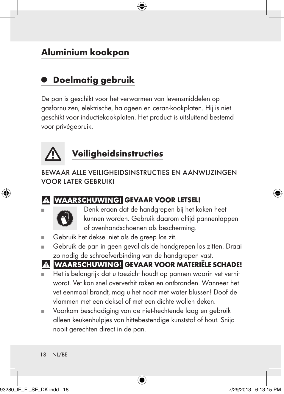 Aluminium kookpan doelmatig gebruik, Veiligheidsinstructies | Ernesto H14270 User Manual | Page 18 / 24