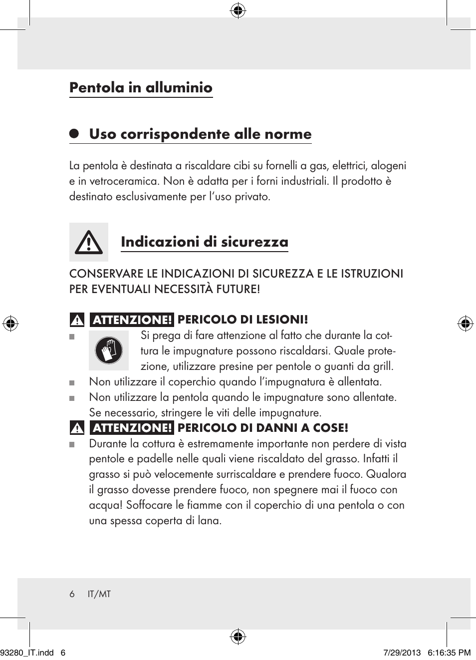 Pentola in alluminio uso corrispondente alle norme, Indicazioni di sicurezza | Ernesto H14270 User Manual | Page 6 / 18