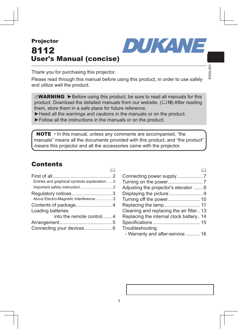 Dukane Projector 8112 User Manual | 17 pages