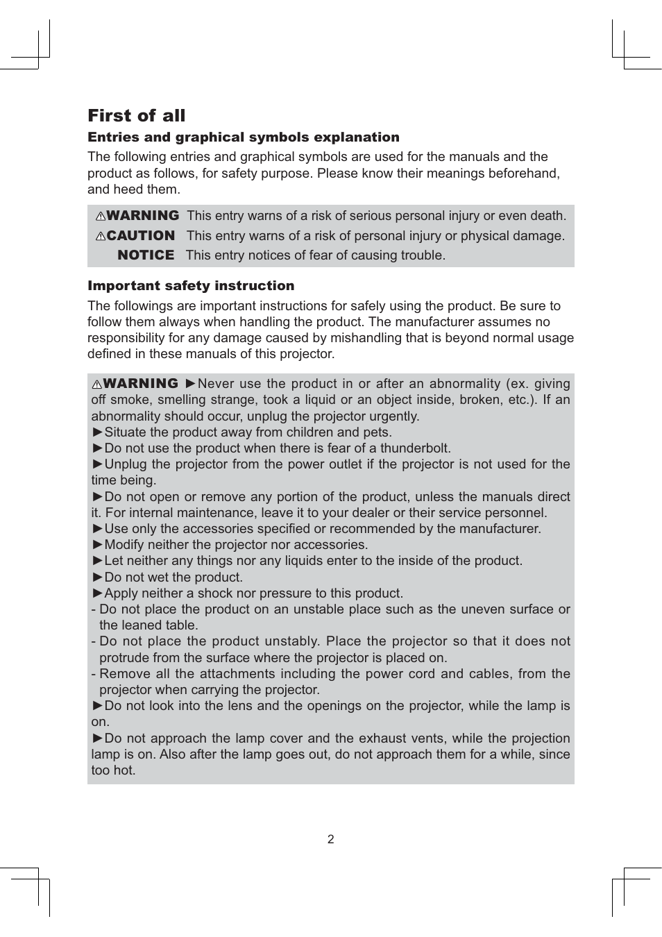 First of all | Dukane Projector 8112 User Manual | Page 2 / 17