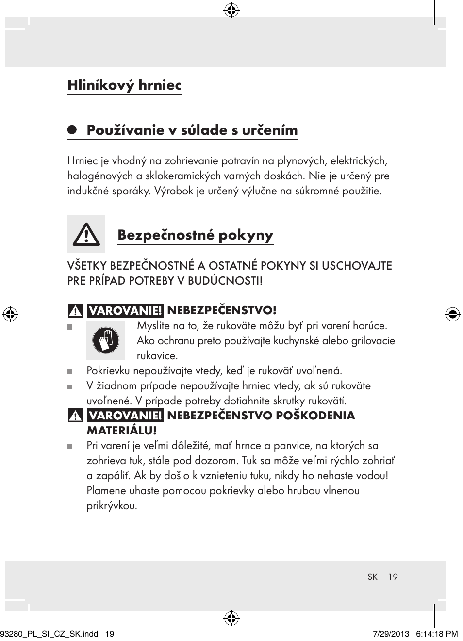 Hliníkový hrniec používanie v súlade s určením, Bezpečnostné pokyny | Ernesto H14270 User Manual | Page 19 / 25