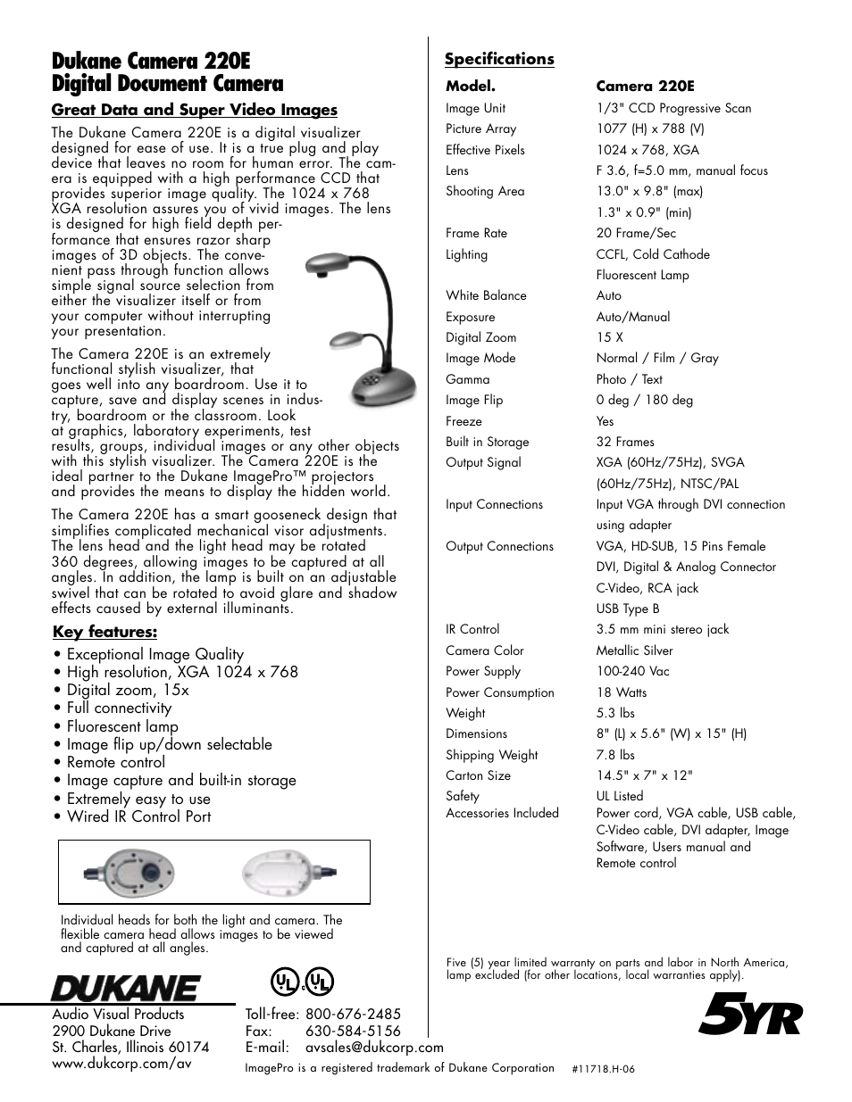 Dukane camera 220e digital document camera | Dukane Digital Documetn Camera 220E User Manual | Page 2 / 2