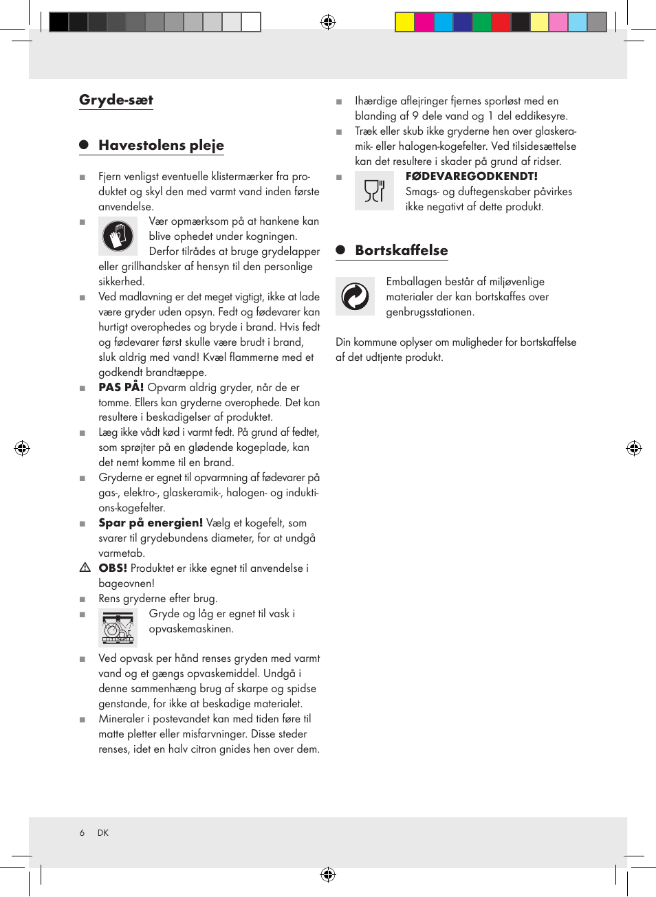 Gryde-sæt, Havestolens pleje, Bortskaffelse | Ernesto Z31549 User Manual | Page 6 / 10