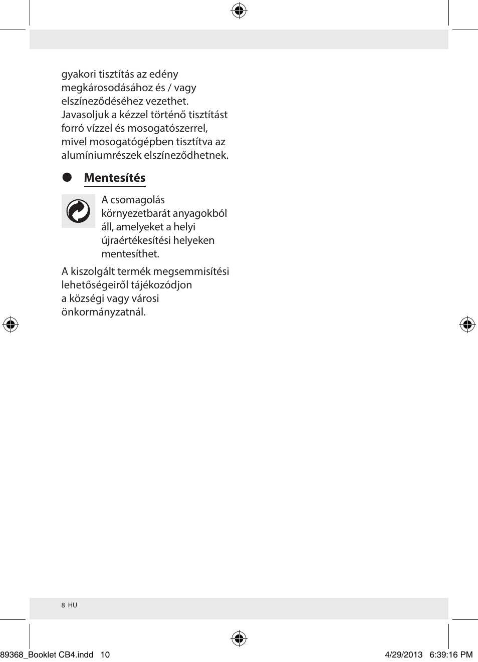 Mentesítés | Ernesto Z30064 User Manual | Page 10 / 25