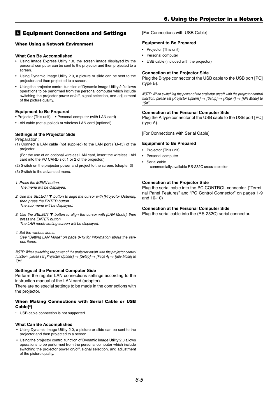 4] equipment connections and settings, 5 v equipment connections and settings, Using the projector in a network | Dukane 9060 User Manual | Page 57 / 114