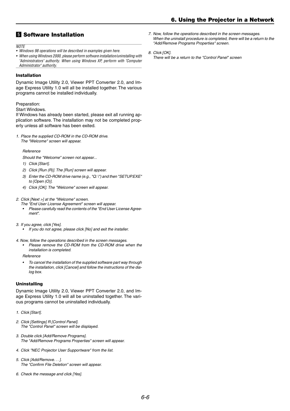 5] software installation, 6 b software installation, Using the projector in a network | Dukane 9060 User Manual | Page 58 / 114