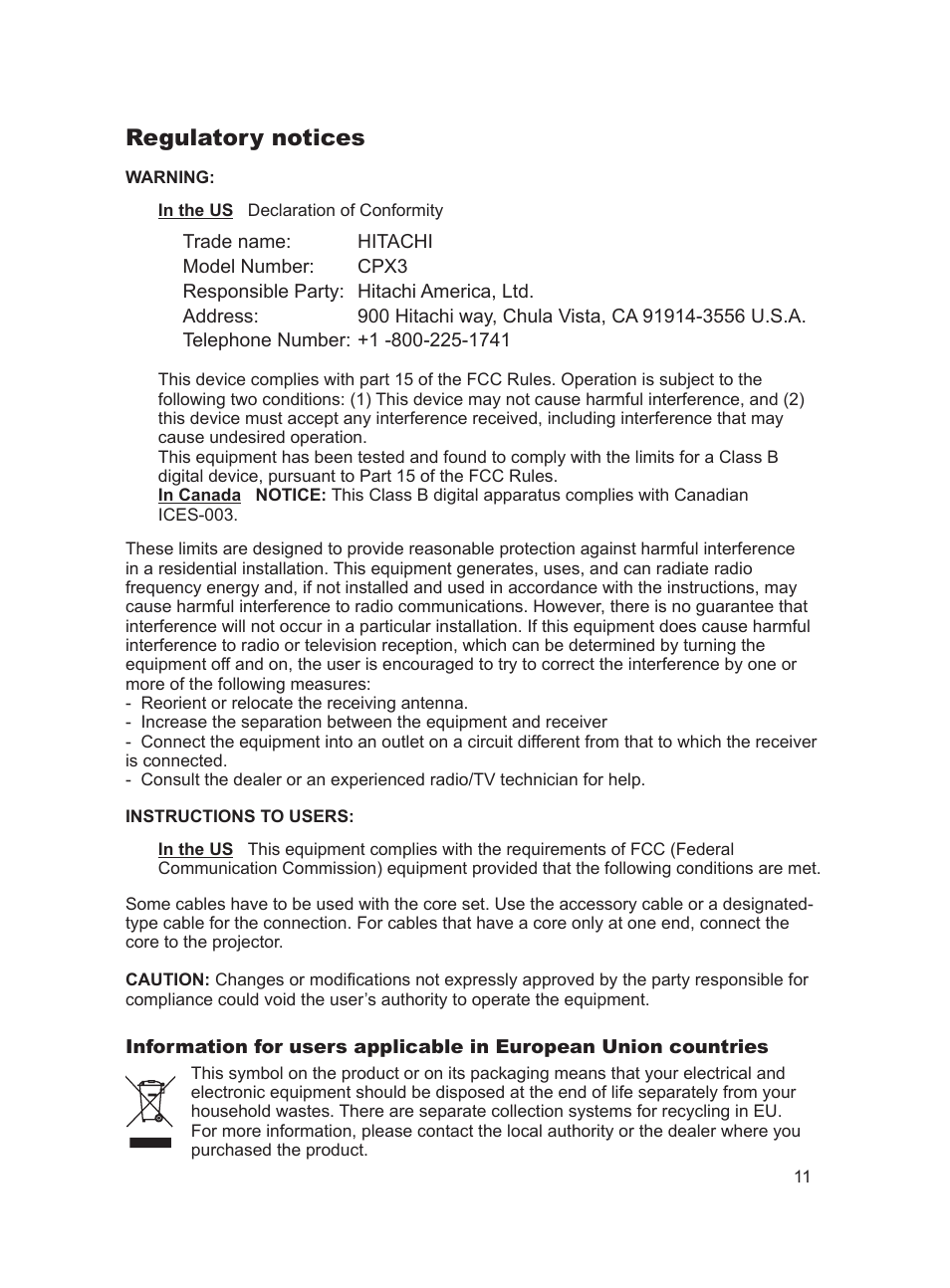 Regulatory notices | Dukane ImagePro 8783 User Manual | Page 11 / 12