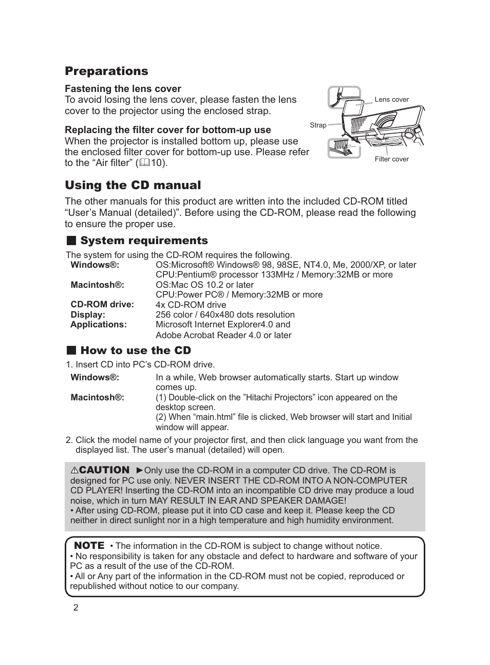 Using the cd manual, Preparations, System requirements | How to use the cd | Dukane ImagePro 8783 User Manual | Page 2 / 12