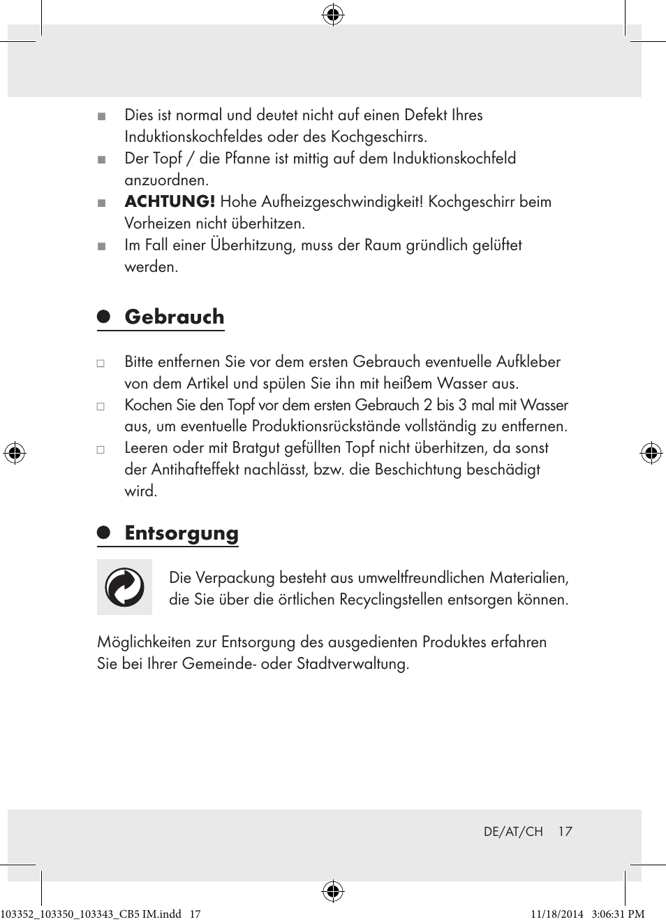 Gebrauch, Entsorgung | Ernesto 103352-14-01 User Manual | Page 17 / 18