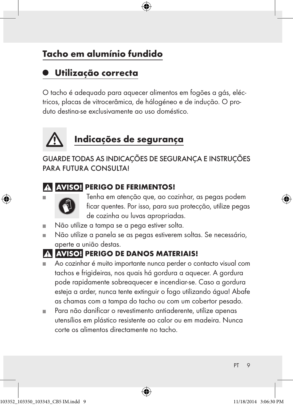 Tacho em alumínio fundido utilização correcta, Indicações de segurança | Ernesto 103352-14-01 User Manual | Page 9 / 18