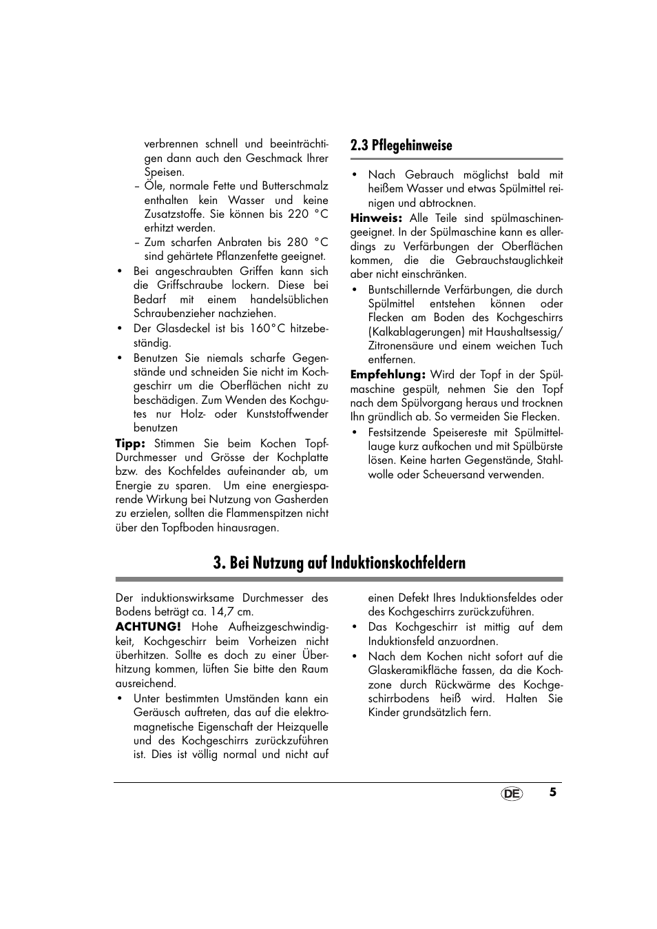 3 pflegehinweise, Bei nutzung auf induktionskochfeldern | Ernesto 643153 User Manual | Page 5 / 44