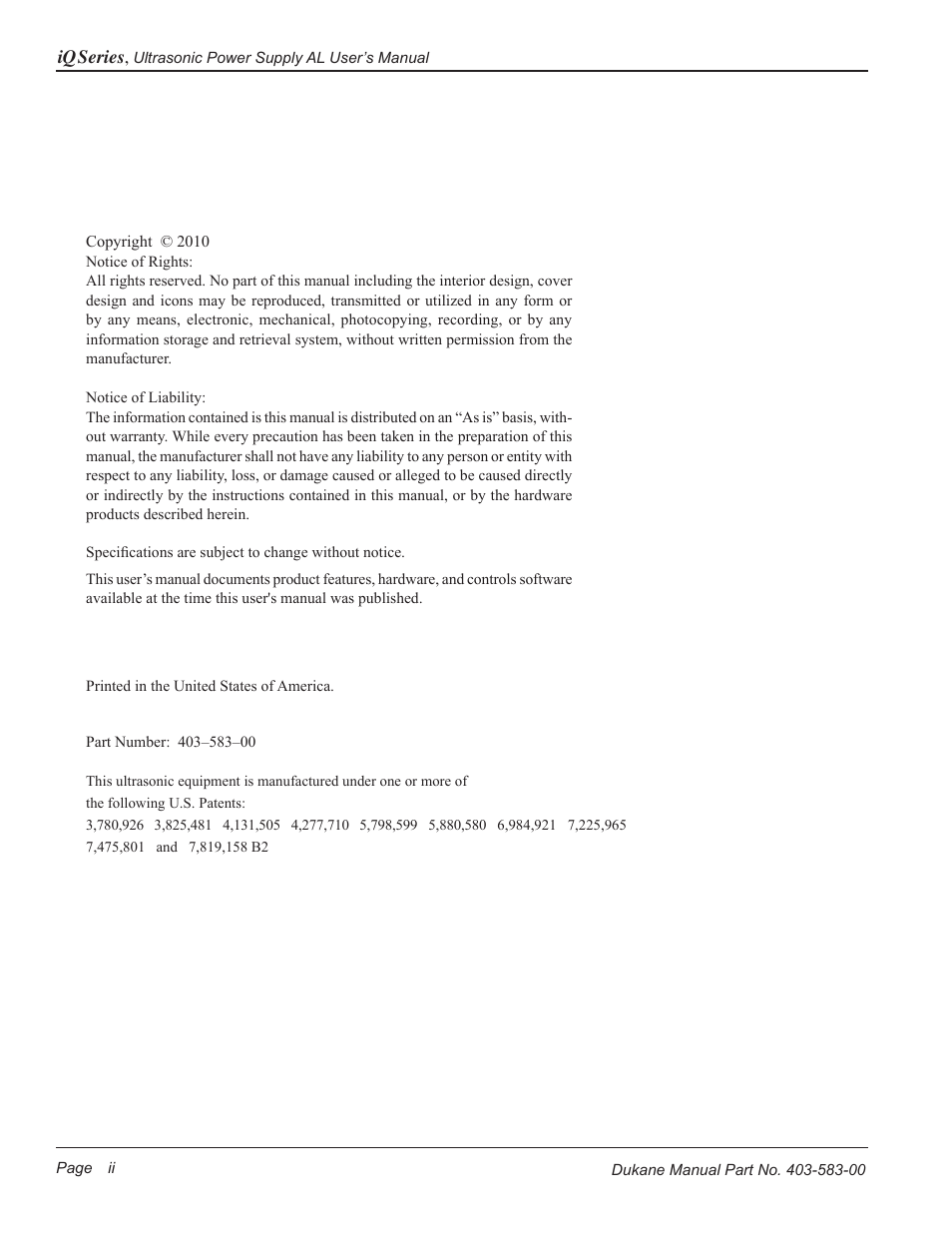 Dukane iQ Series ULTRASONIC POWER SUPPLY AL ISO 9001:2008 User Manual | Page 2 / 78