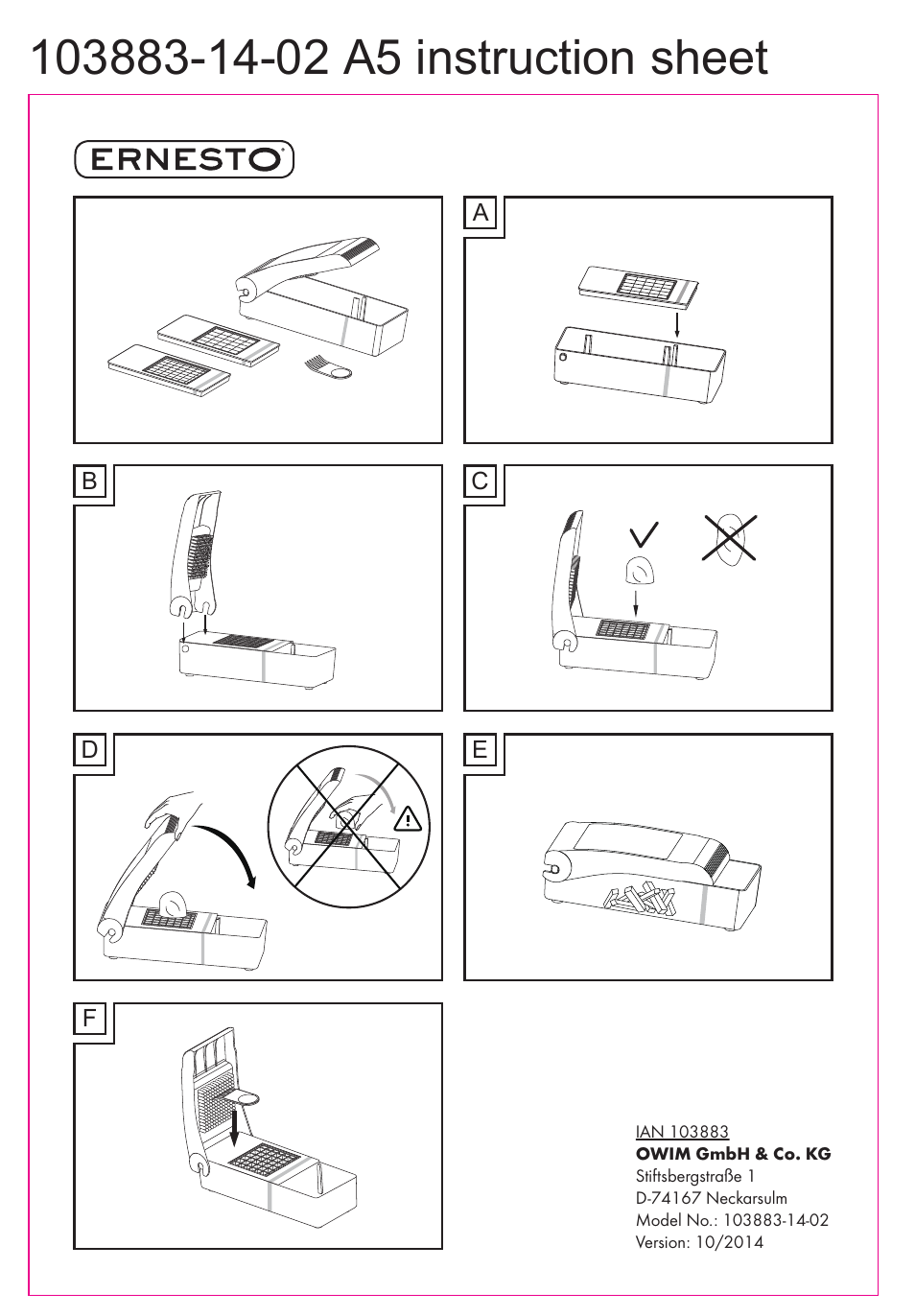Ernesto 103883-14-02 User Manual | 1 page