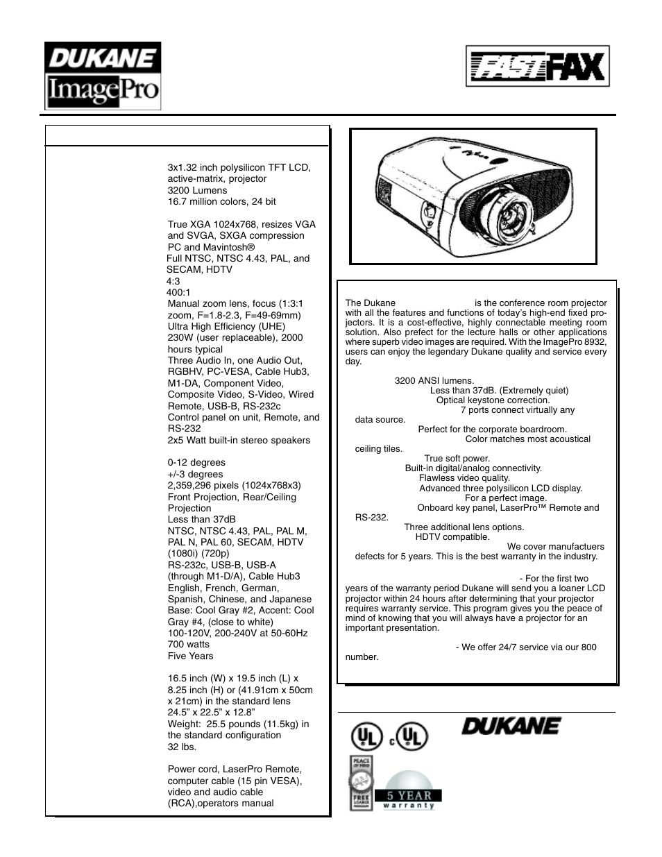 Dukane ImagePro 8932 User Manual | 1 page