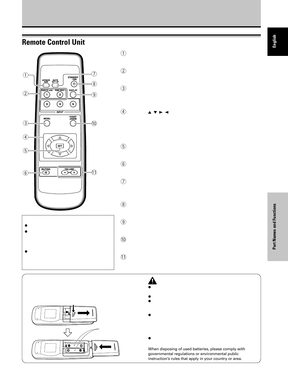 Remote control unit, Inserting the batteries in the remote control unit | Dukane P50 User Manual | Page 13 / 42