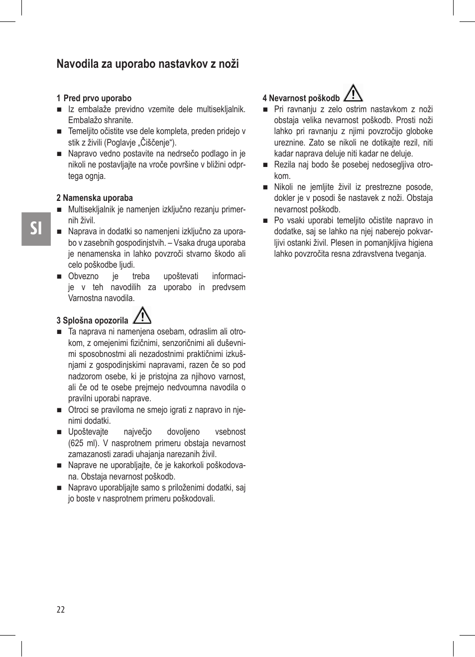 Navodila za uporabo nastavkov z noži | Ernesto Mini Chopper User Manual | Page 22 / 44