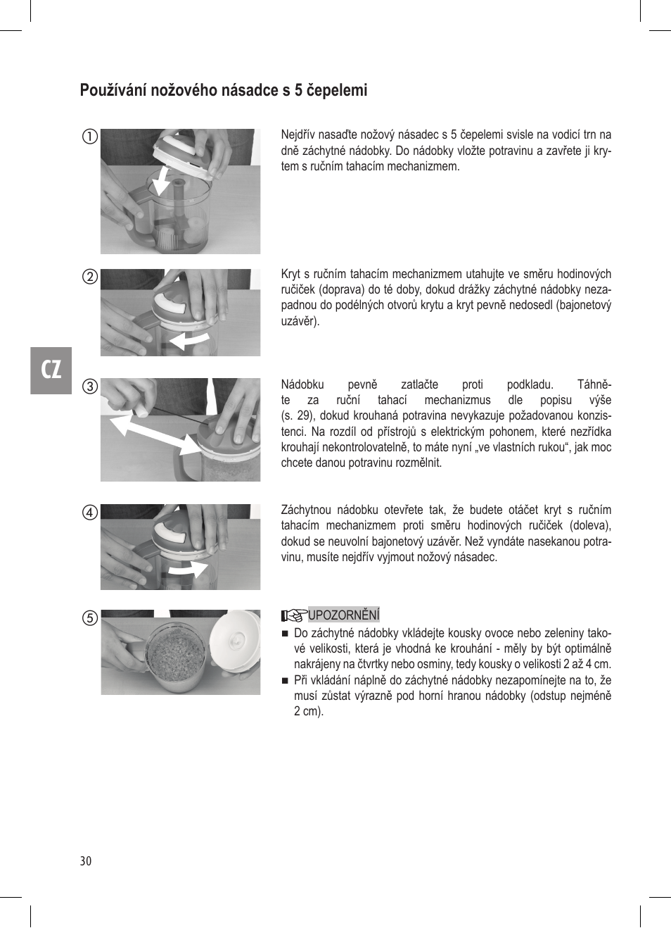 Používání nožového násadce s 5 čepelemi | Ernesto Mini Chopper User Manual | Page 30 / 44