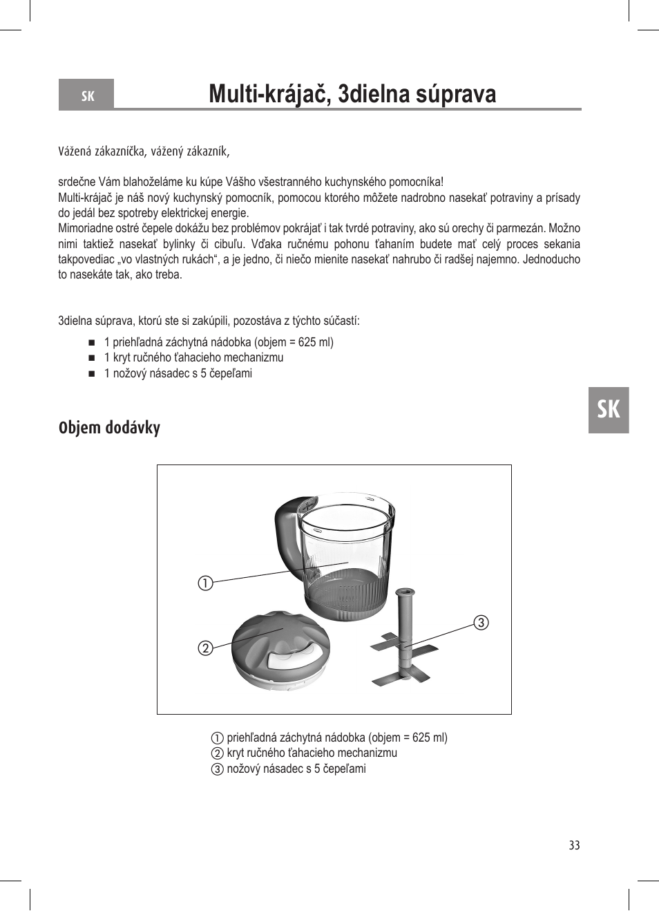 Sk multi-krájač, 3dielna súprava, Objem dodávky | Ernesto Mini Chopper User Manual | Page 33 / 44