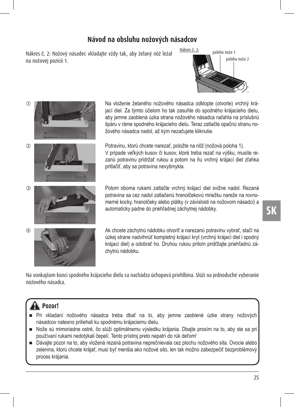 Návod na obsluhu nožových násadcov, Pozor | Ernesto Multi Slicer User Manual | Page 25 / 32