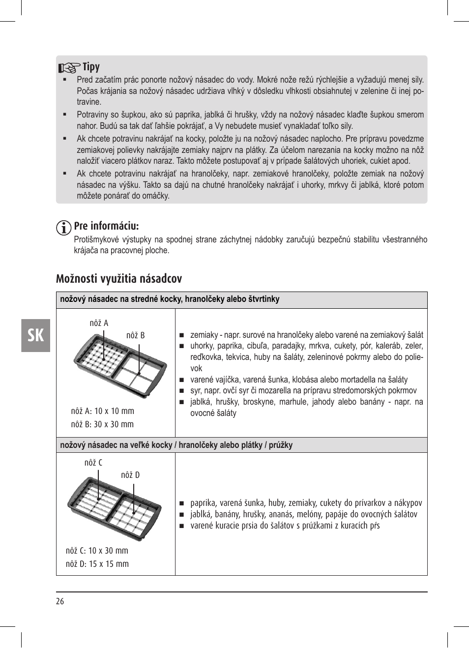 Možnosti využitia násadcov, Tipy, Pre informáciu | Ernesto Multi Slicer User Manual | Page 26 / 32