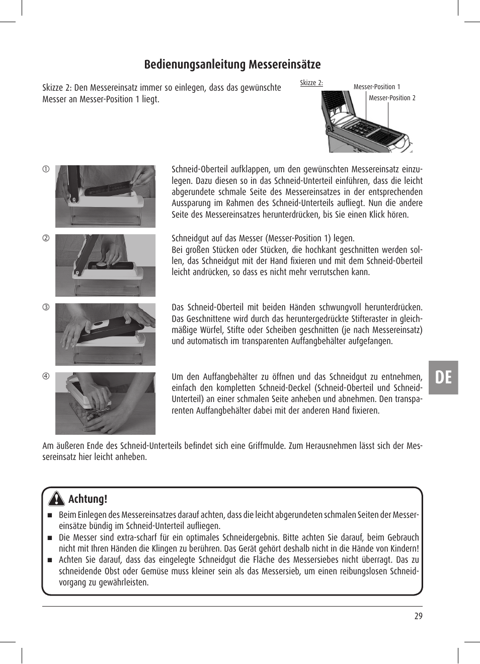 Bedienungsanleitung messereinsätze, Achtung | Ernesto Multi Slicer User Manual | Page 29 / 32