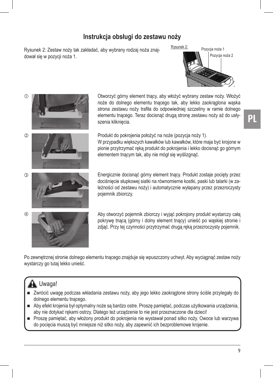 Instrukcja obsługi do zestawu noży, Uwaga | Ernesto Multi Slicer User Manual | Page 9 / 32