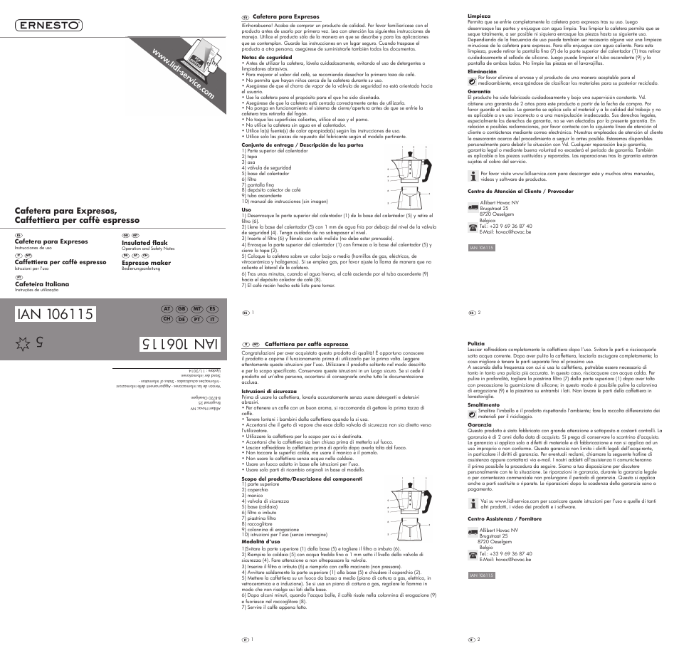 Ernesto Espresso Maker User Manual | 2 pages