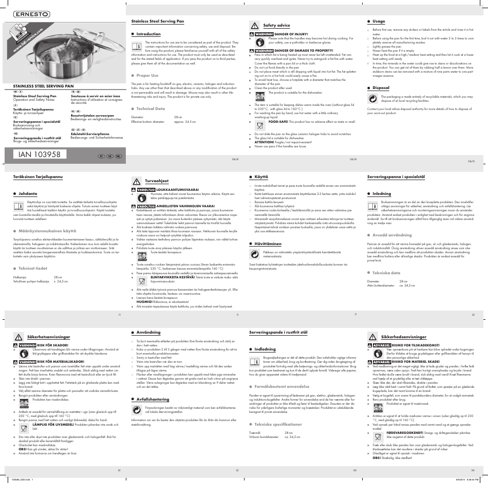 Ernesto 103958-14-01 User Manual | 2 pages