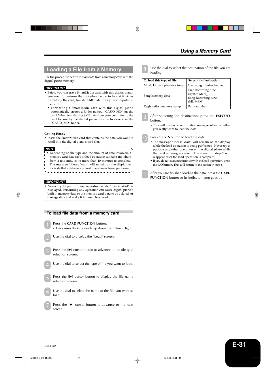 E-31 | Casio AP-80R User Manual | Page 33 / 53