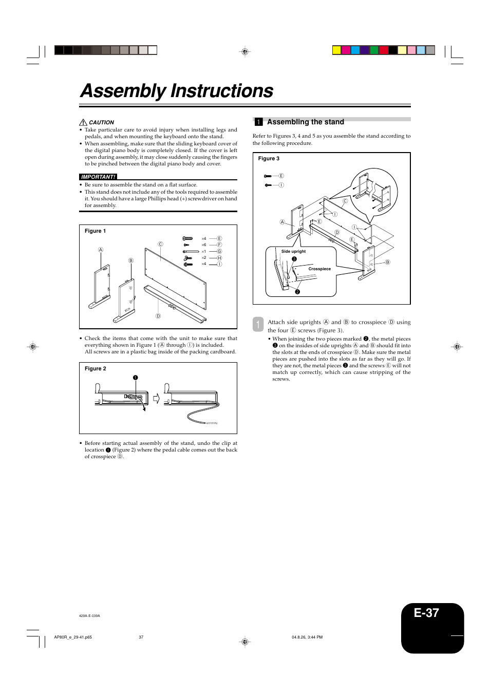 Assembly instructions, E-37 | Casio AP-80R User Manual | Page 39 / 53