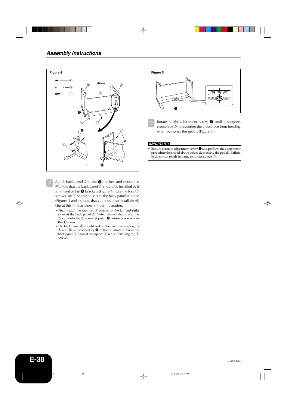 E-38, Assembly instructions | Casio AP-80R User Manual | Page 40 / 53