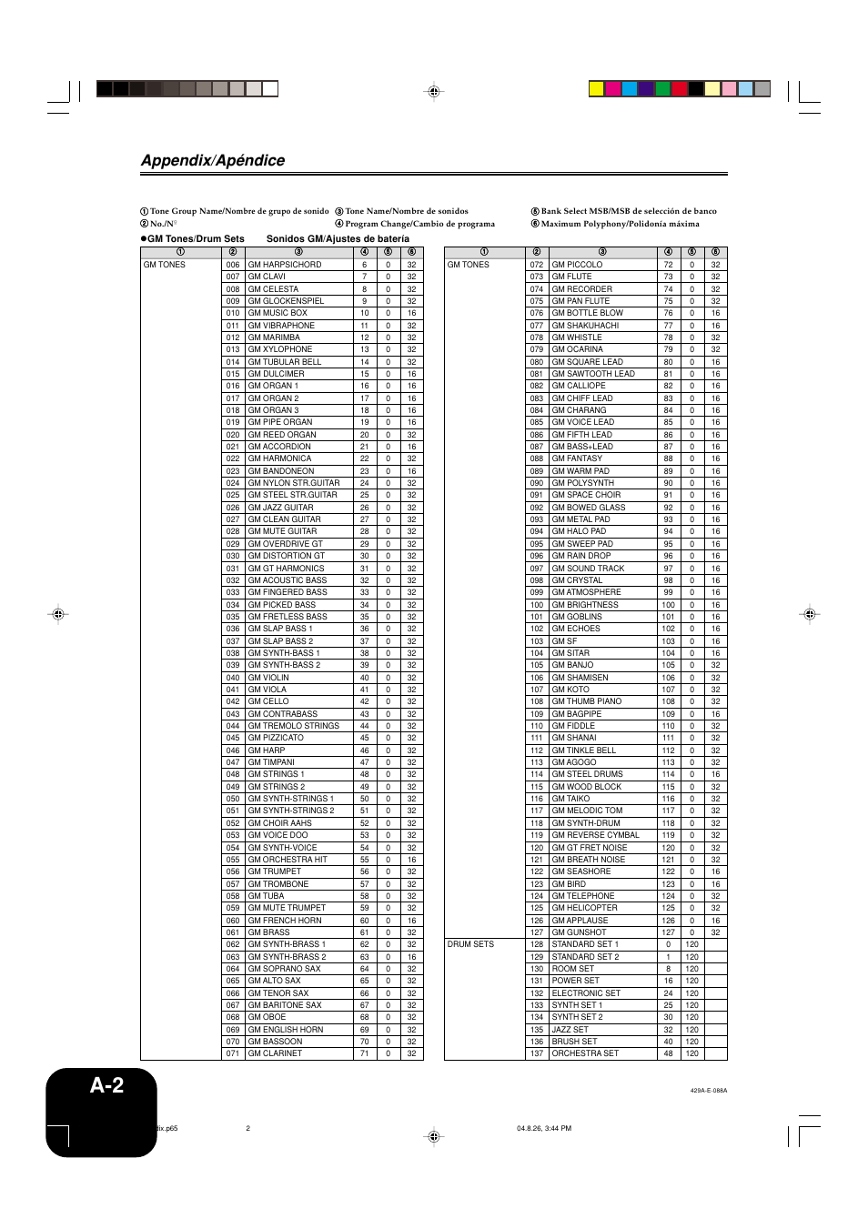 Appendix/apéndice | Casio AP-80R User Manual | Page 45 / 53