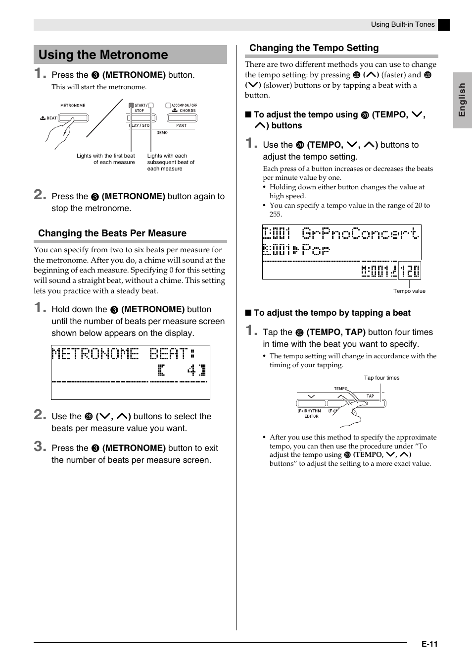 Using the metronome | Casio AP-650M User Manual | Page 13 / 84
