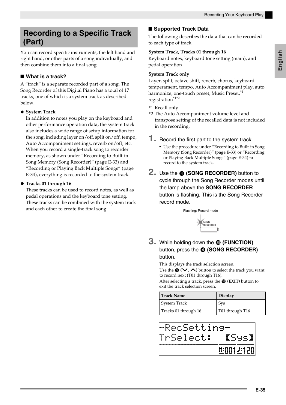 Recording to a specific track (part) | Casio AP-650M User Manual | Page 37 / 84