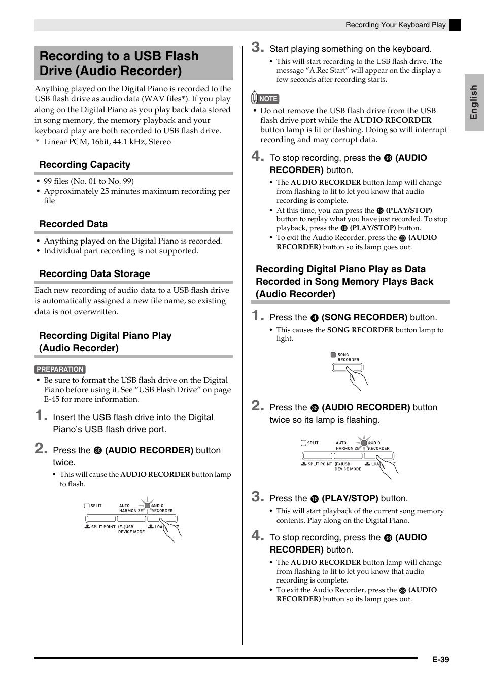 Recording to a usb flash drive (audio recorder) | Casio AP-650M User Manual | Page 41 / 84
