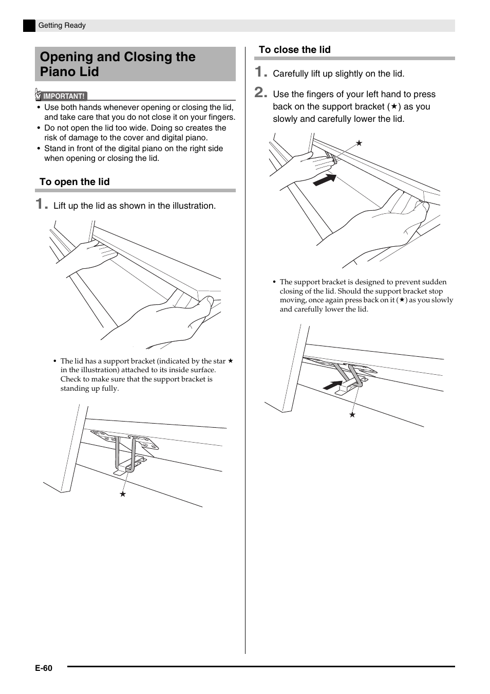 Opening and closing the piano lid | Casio AP-650M User Manual | Page 62 / 84