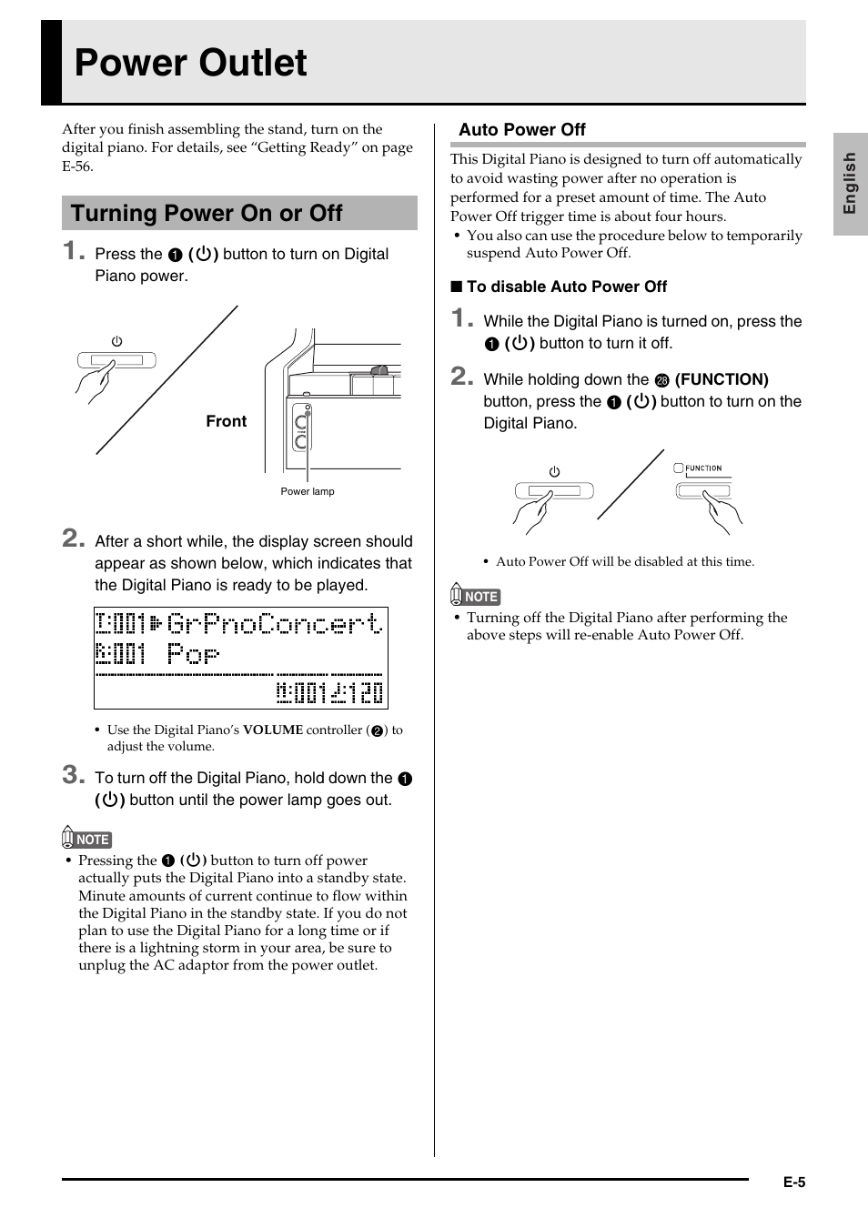 Power outlet, Turning power on or off | Casio AP-650M User Manual | Page 7 / 84