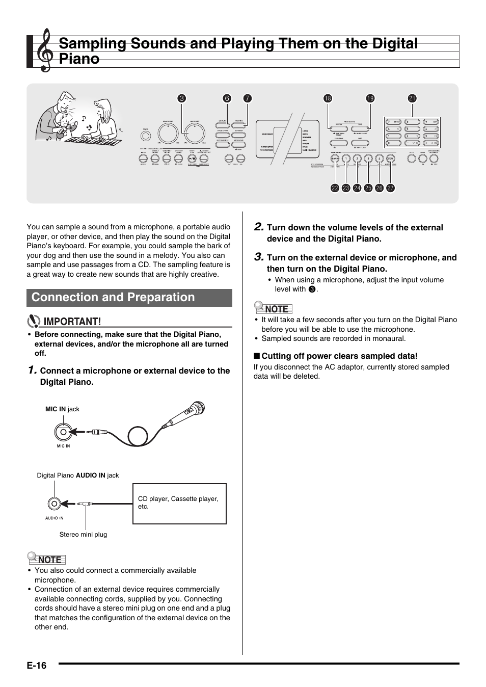 Connection and preparation | Casio CDP-200R User Manual | Page 18 / 78