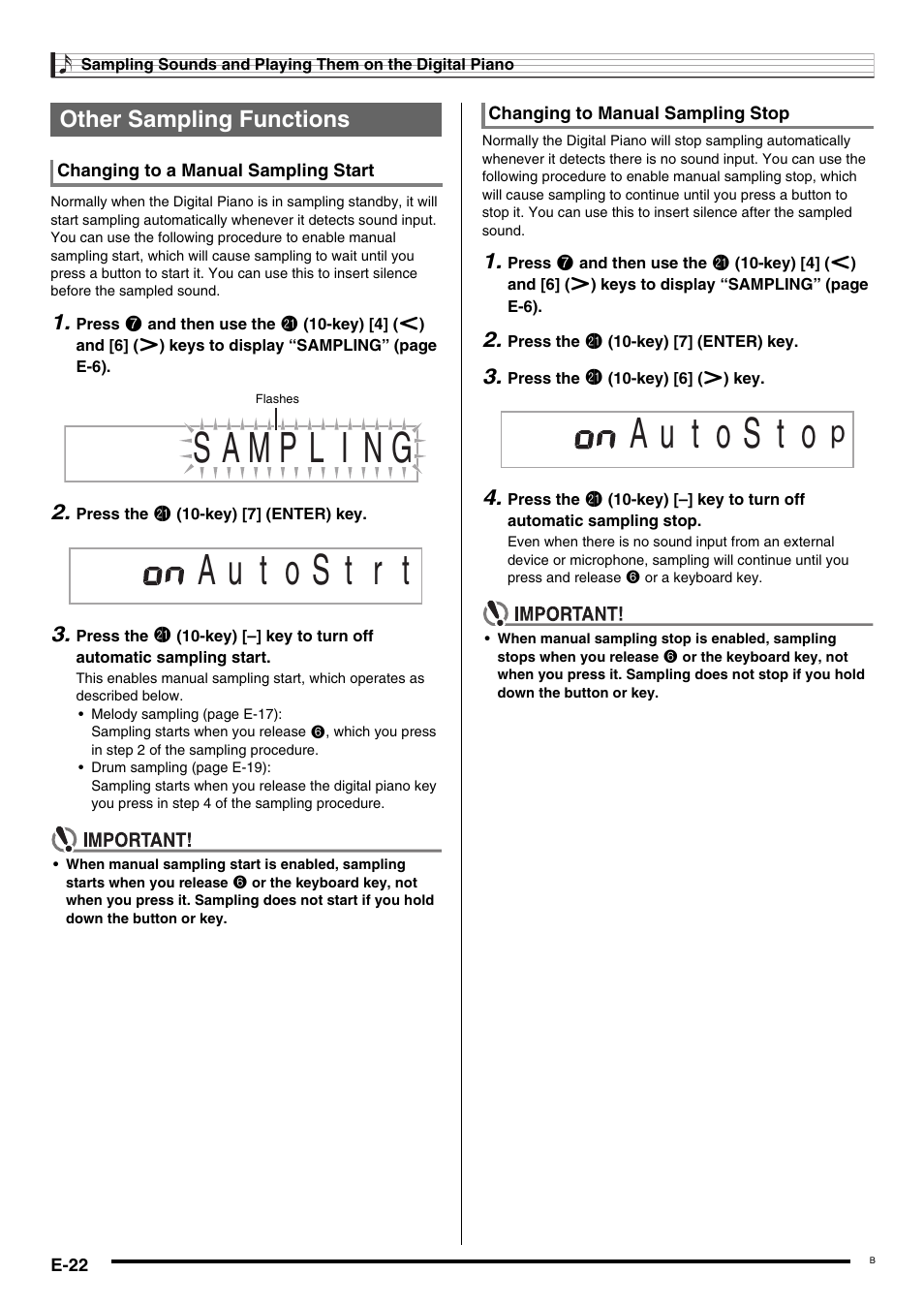 Other sampling functions | Casio CDP-200R User Manual | Page 24 / 78