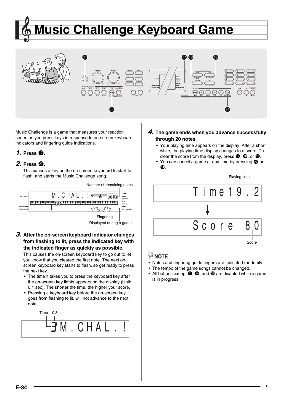 Music challenge keyboard game, M . c h a l, Cr 1 1 bt bt br br bs bs bo bo | Casio CDP-200R User Manual | Page 36 / 78