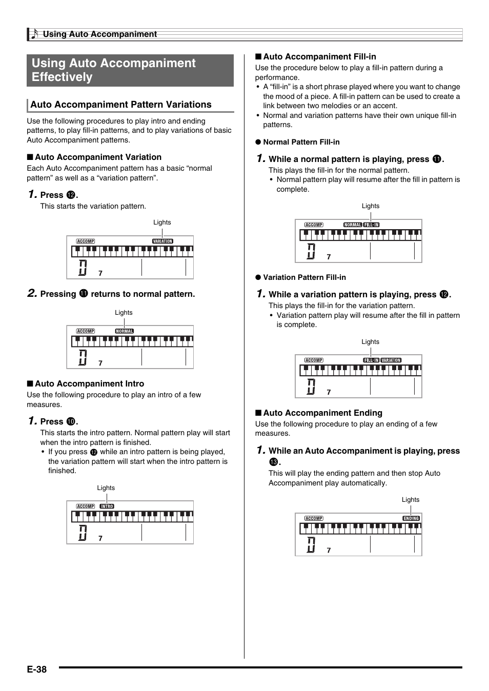 Using auto accompaniment effectively | Casio CDP-200R User Manual | Page 40 / 78