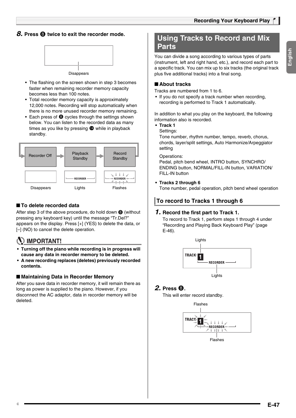 Using tracks to record and mix parts | Casio CDP-200R User Manual | Page 49 / 78