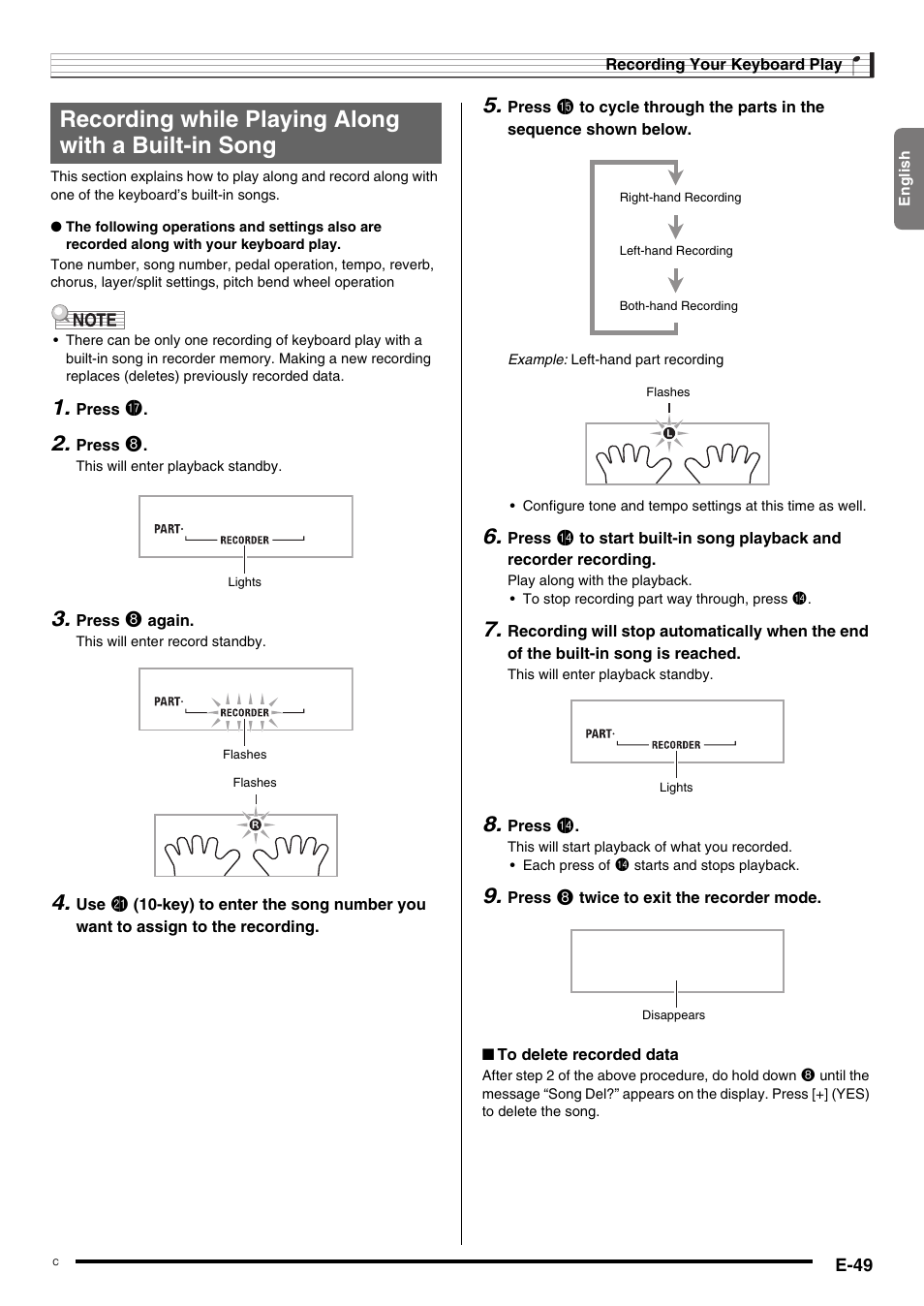 Recording while playing along with a built-in song | Casio CDP-200R User Manual | Page 51 / 78