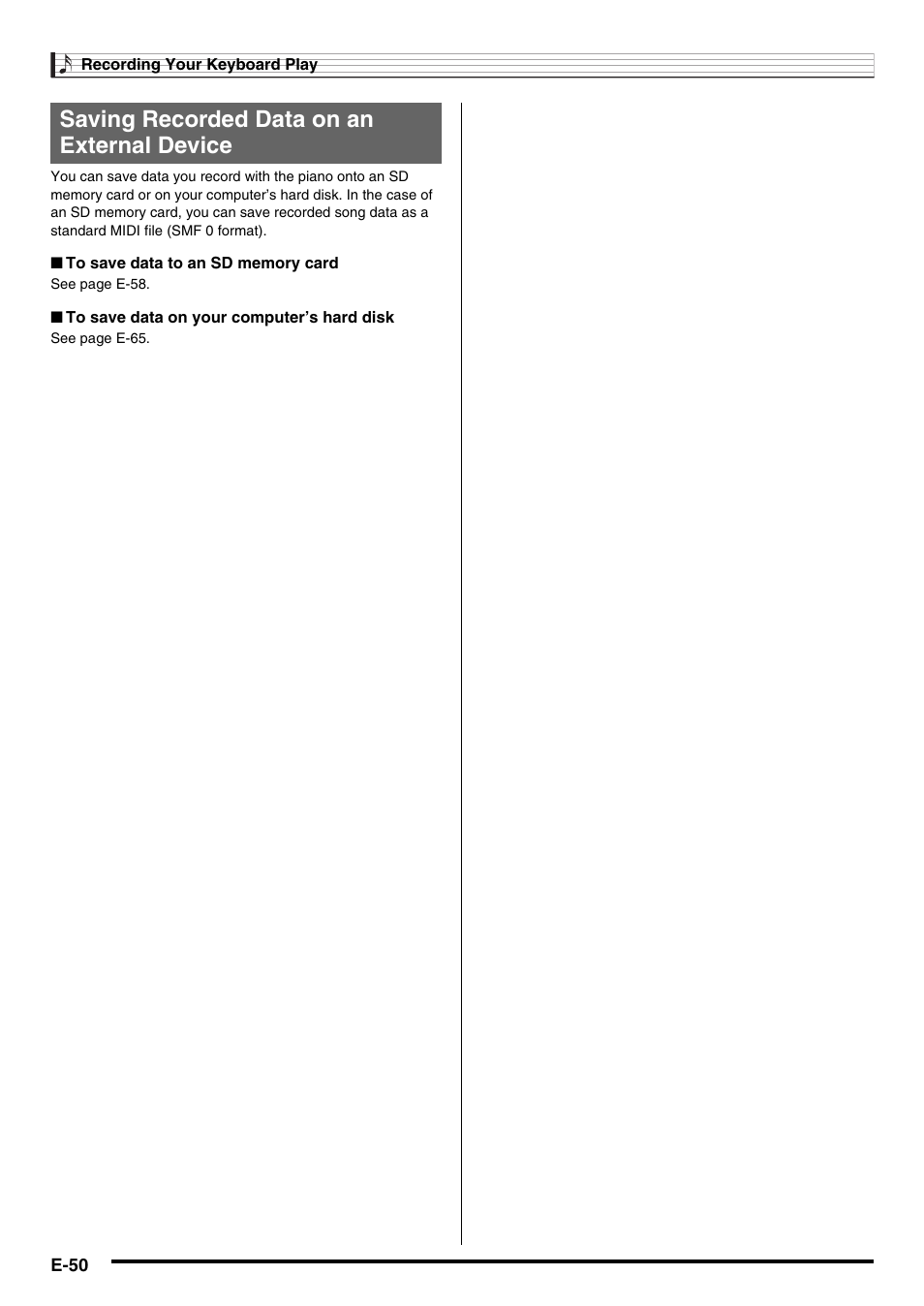 Saving recorded data on an external device | Casio CDP-200R User Manual | Page 52 / 78