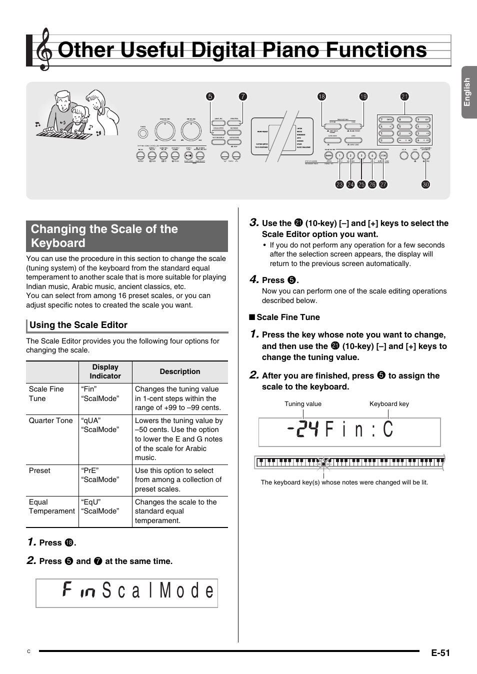 Other useful digital piano functions, Changing the scale of the keyboard | Casio CDP-200R User Manual | Page 53 / 78