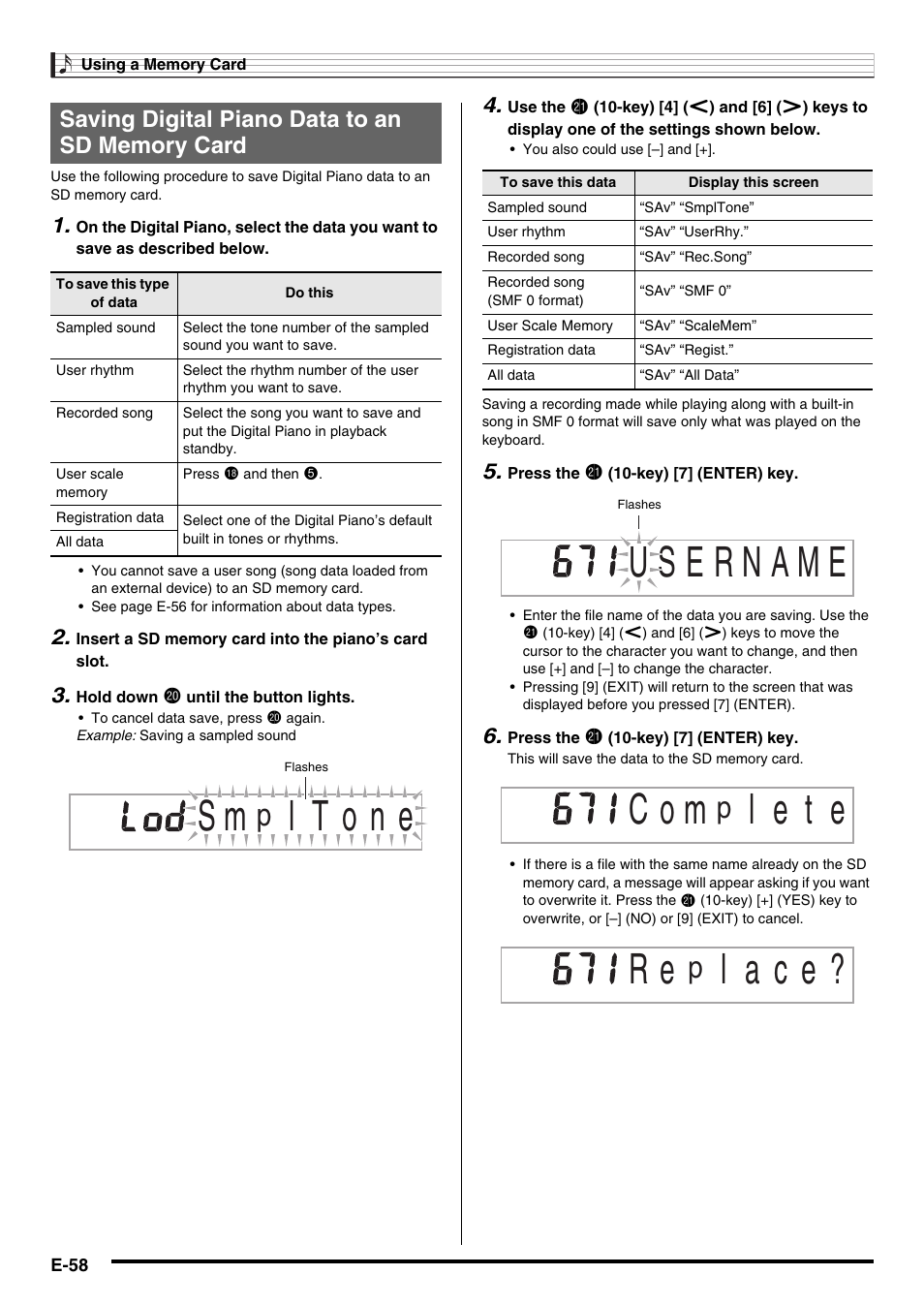 C o m, L a c e | Casio CDP-200R User Manual | Page 60 / 78