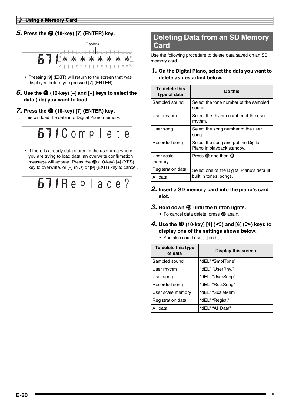 C o m, L a c e | Casio CDP-200R User Manual | Page 62 / 78