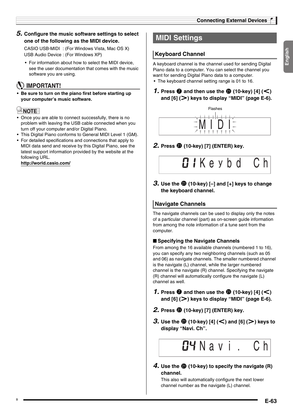 Midi settings | Casio CDP-200R User Manual | Page 65 / 78